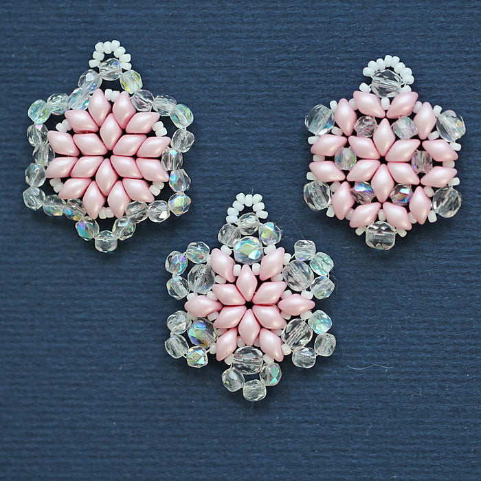 Exclusive Beading KIT “3 Snowflakes” (DIY beaded jewelry making), Pink