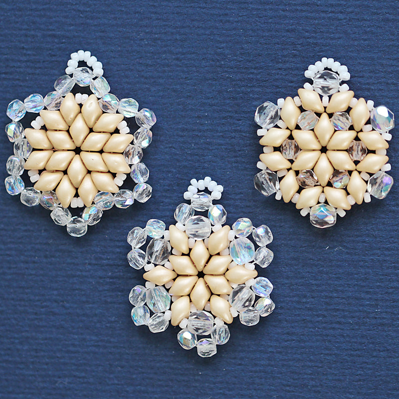 Exclusive Beading KIT “3 Snowflakes” (DIY beaded jewelry making), Cream