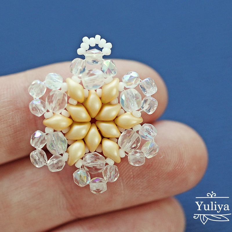 Exclusive Beading KIT “3 Snowflakes” (DIY beaded jewelry making), Cream