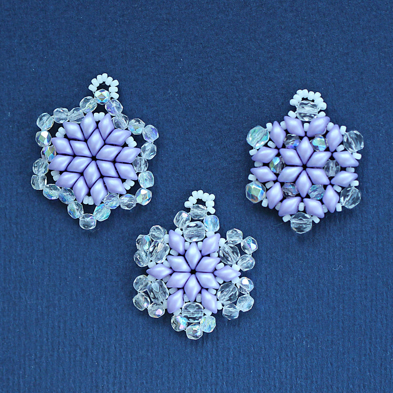 Exclusive Beading KIT “3 Snowflakes” (DIY beaded jewelry making), Lavender