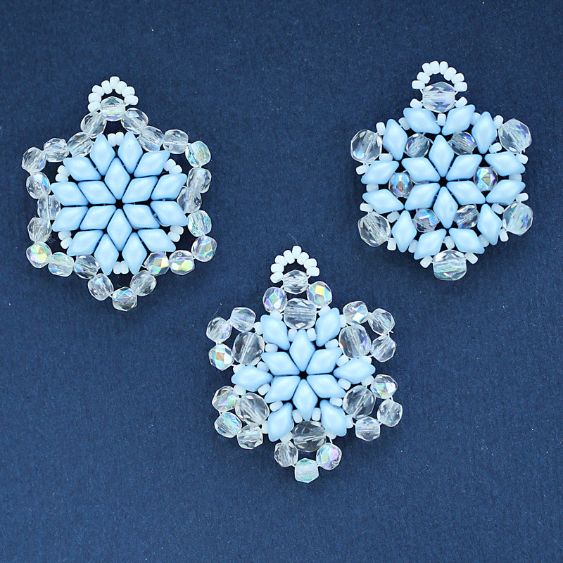 Exclusive Beading KIT “3 Snowflakes” (DIY beaded jewelry making), Blue