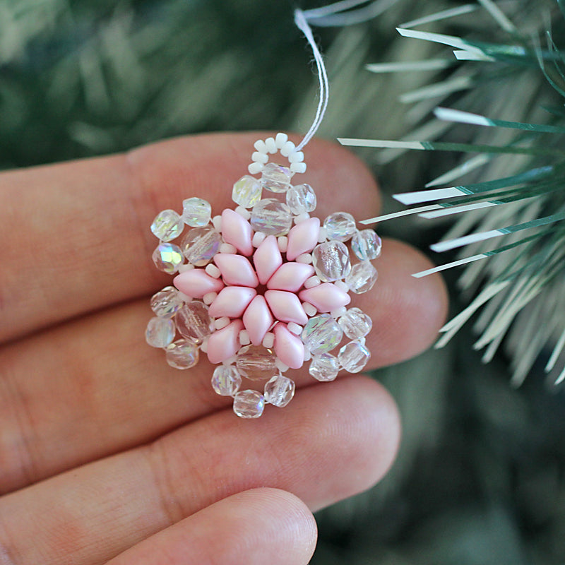 Exclusive Beading KIT “3 Snowflakes” (DIY beaded jewelry making), Pink