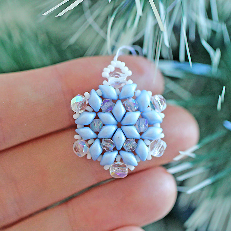 Exclusive Beading KIT “3 Snowflakes” (DIY beaded jewelry making), Blue