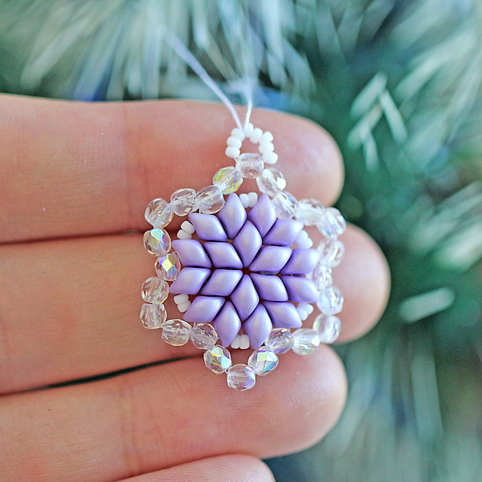 Exclusive Beading KIT “3 Snowflakes” (DIY beaded jewelry making), Lavender