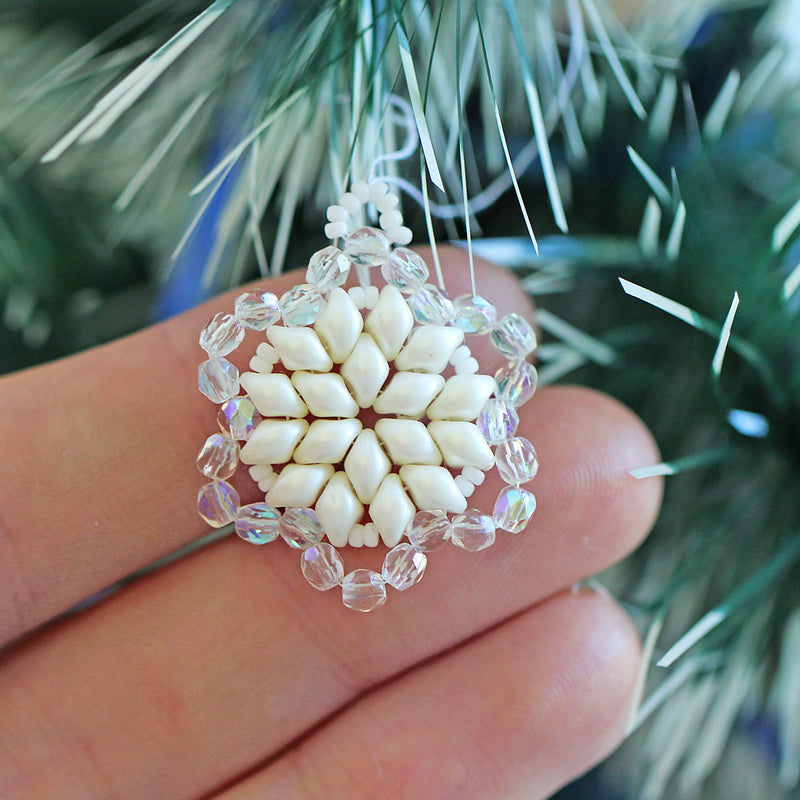 Exclusive Beading KIT “3 Snowflakes” (DIY beaded jewelry making), White