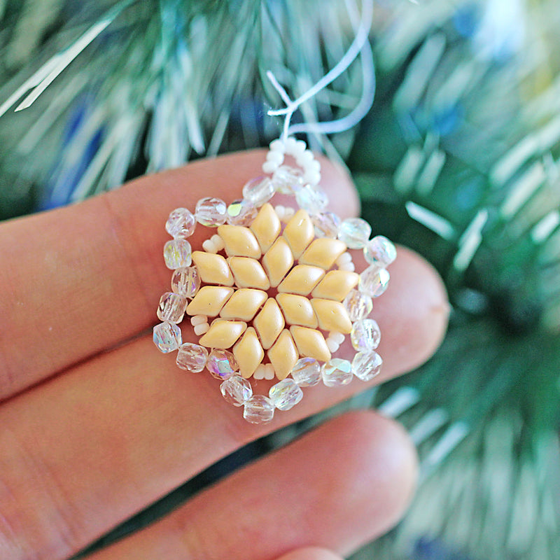 Exclusive Beading KIT “3 Snowflakes” (DIY beaded jewelry making), Cream