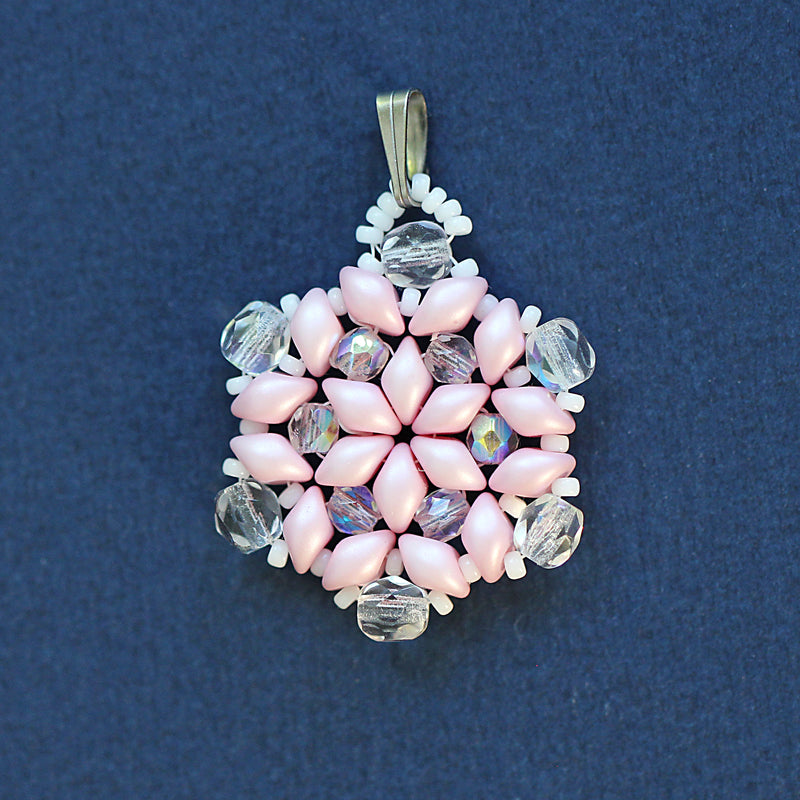 Exclusive Beading KIT “3 Snowflakes” (DIY beaded jewelry making), Pink