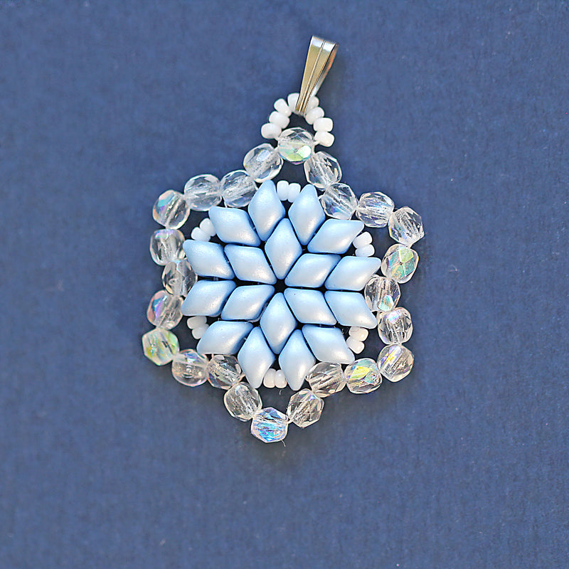 Exclusive Beading KIT “3 Snowflakes” (DIY beaded jewelry making), Blue