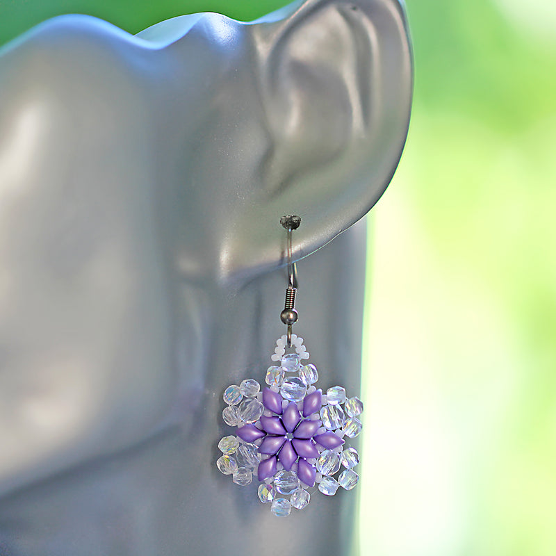Exclusive Beading KIT “3 Snowflakes” (DIY beaded jewelry making), Lavender