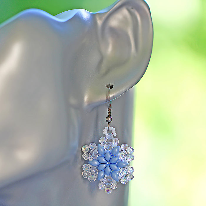 Exclusive Beading KIT “3 Snowflakes” (DIY beaded jewelry making), Blue