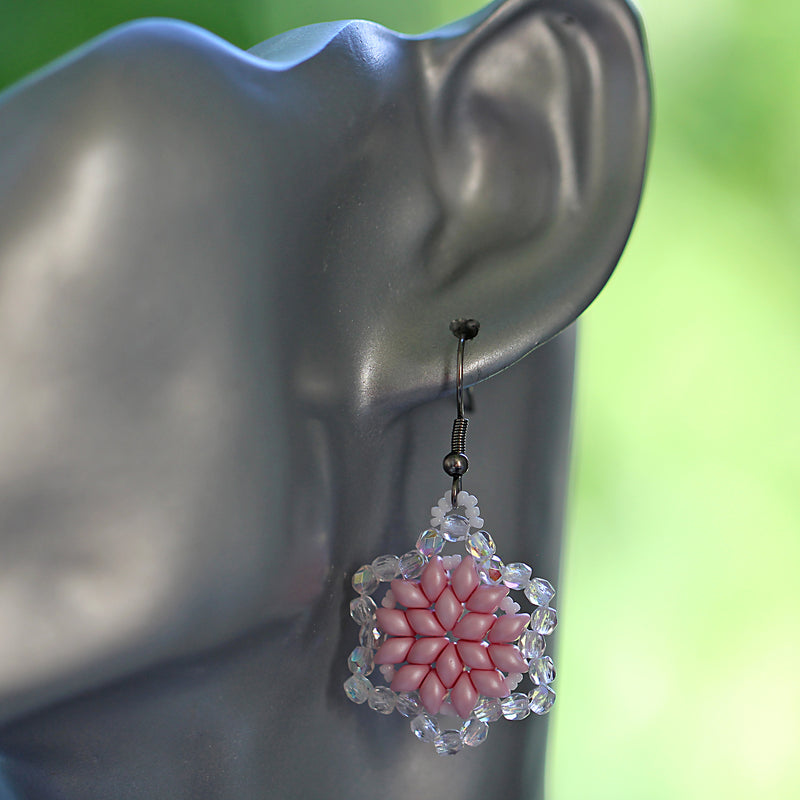 Exclusive Beading KIT “3 Snowflakes” (DIY beaded jewelry making), Pink