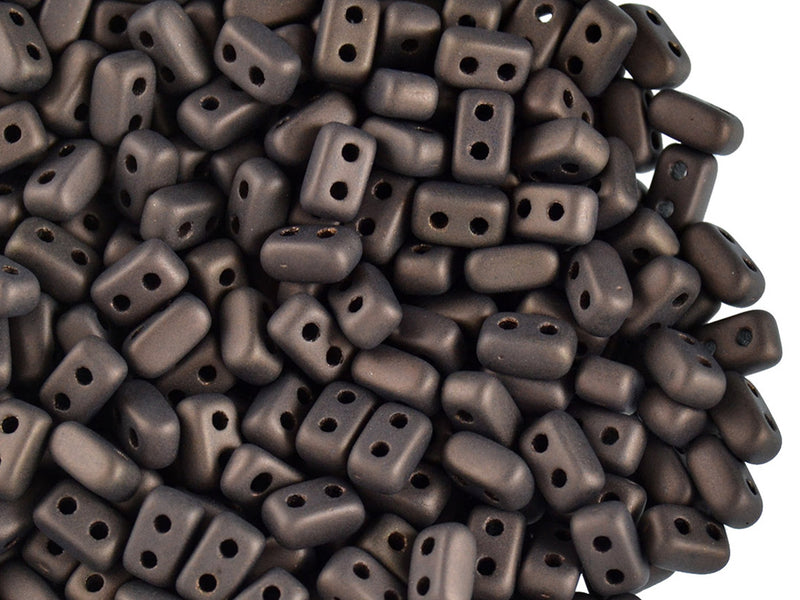 50 pcs Ios® Par Puca® 2-hole Beads, 2.5x5.5mm, Jet Bronze Matte, Czech Glass