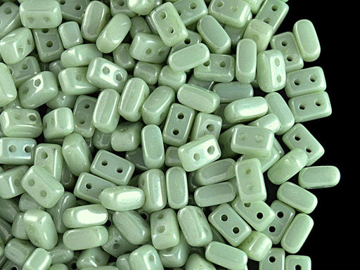 50 pcs Ios® Par Puca® 2-hole Beads, 2.5x5.5mm, Chalk Light Green Luster, Czech Glass