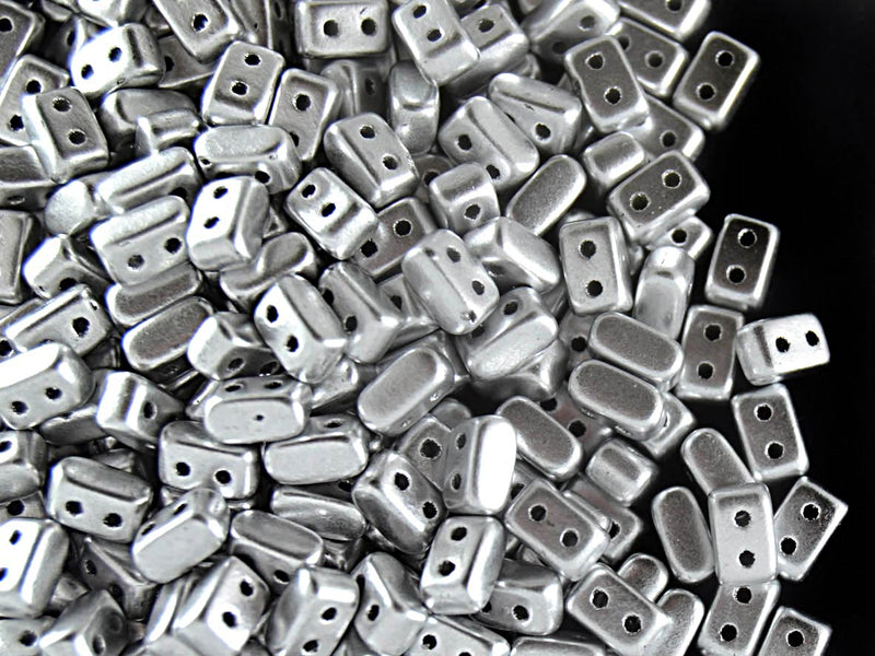 50 pcs Ios® Par Puca® 2-hole Beads, 2.5x5.5mm, Silver Matte (Crystal Bronze Aluminum), Czech Glass