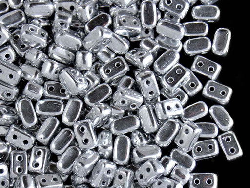 50 pcs Ios® Par Puca® 2-hole Beads, 2.5x5.5mm, Crystal Argentees (Silver), Czech Glass