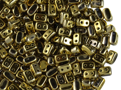 50 pcs Ios® Par Puca® 2-hole Beads, 2.5x5.5mm, Crystal Full Dorado, Czech Glass