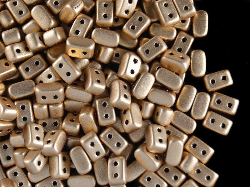 50 pcs Ios® Par Puca® 2-hole Beads, 2.5x5.5mm, Light Gold Mat, Czech Glass