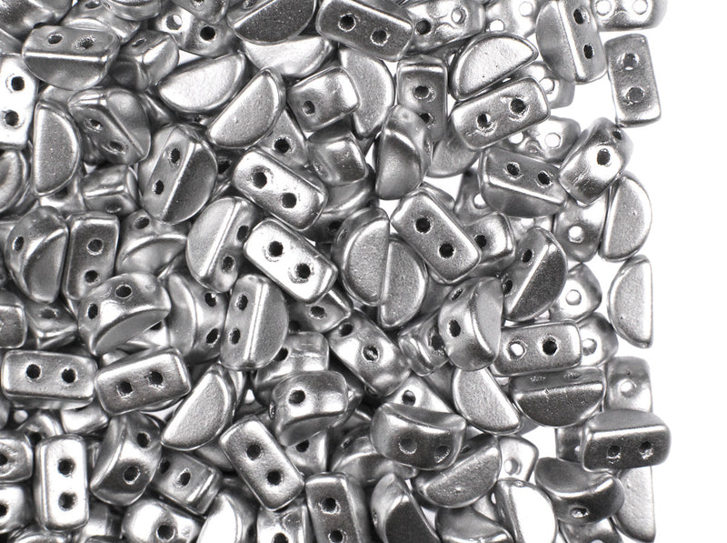 25 pcs Kos® Par Puca® Beads, 6x3mm 2-Hole, Czech Glass, Silver Allu Mat