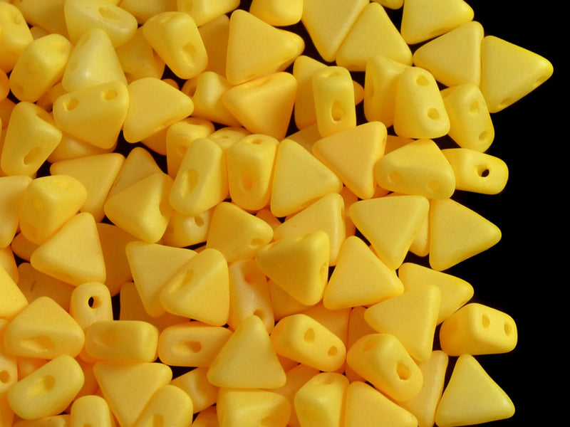 50 pcs Khéops® Par Puca® 2-hole Beads, Triangle 6mm, Opaque Jonquil Silk Matte, Czech Glass