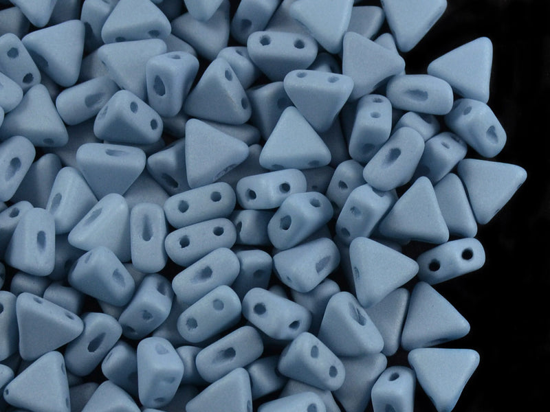 50 pcs Khéops® Par Puca® 2-hole Beads, Triangle 6mm, Opaque Light Azuro Silk Matte, Czech Glass