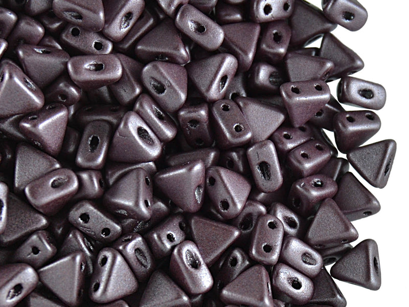 50 pcs Khéops® Par Puca® 2-hole Beads, Triangle 6mm, Metallic Matte Dark Plum, Czech Glass