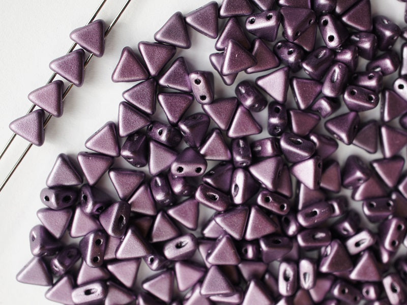 50 pcs Khéops® Par Puca® 2-hole Beads, Triangle 6mm, Metallic Matte Dark Plum, Czech Glass