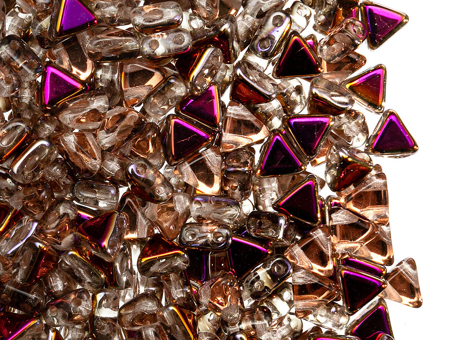 50 pcs Kheops® par Puca® 2-hole Beads, Triangle 6mm, Crystal Sliperit, Czech Glass
