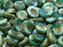 10 pcs Kiwi Table Cut Beads, Carved Oval 14x10mm, Aqua Turquoise Travertine, Czech Glass