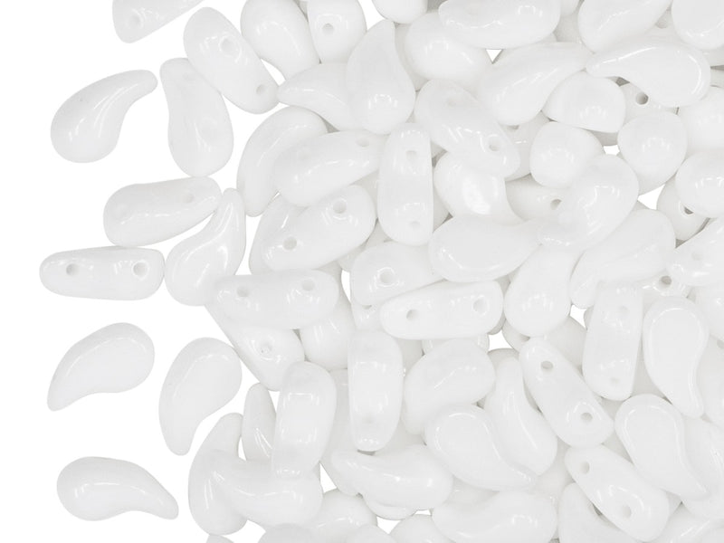 20 pcs 2-hole ZoliDuo® Left Pressed Beads, 5x8mm, Alabaster White (White Opal), Czech Glass