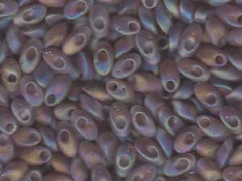 Long Magatama Beads 4x7 mm, Transparent Smoke Amethyst Matted AB, Miyuki Japanese Beads