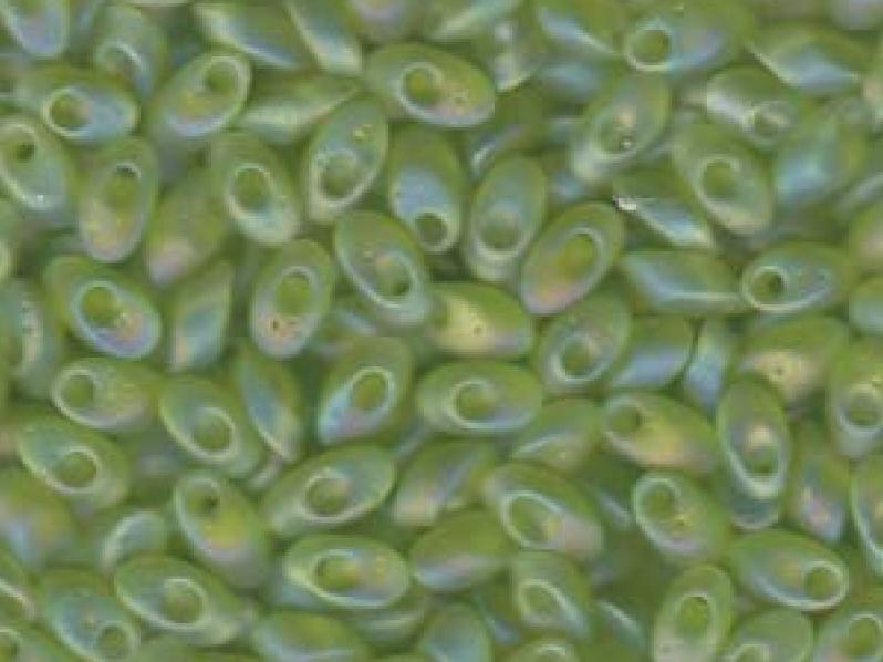 Long Magatama Beads 4x7 mm, Transparent Chartreuse Matted AB, Miyuki Japanese Beads