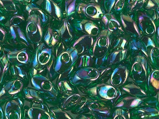Long Magatama Beads 4x7 mm, Transparent Green AB, Miyuki Japanese Beads