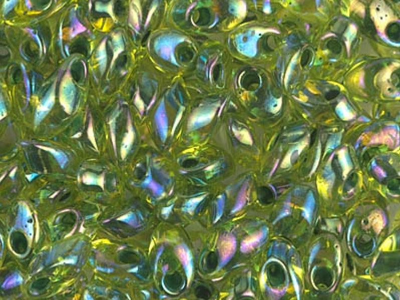 Long Magatama Beads 4x7 mm, Chartreuse Green Lined AB, Miyuki Japanese Beads