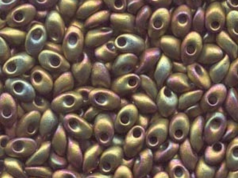 Long Magatama Beads 4x7 mm, Matted Metallic Khaki Iris, Miyuki Japanese Beads