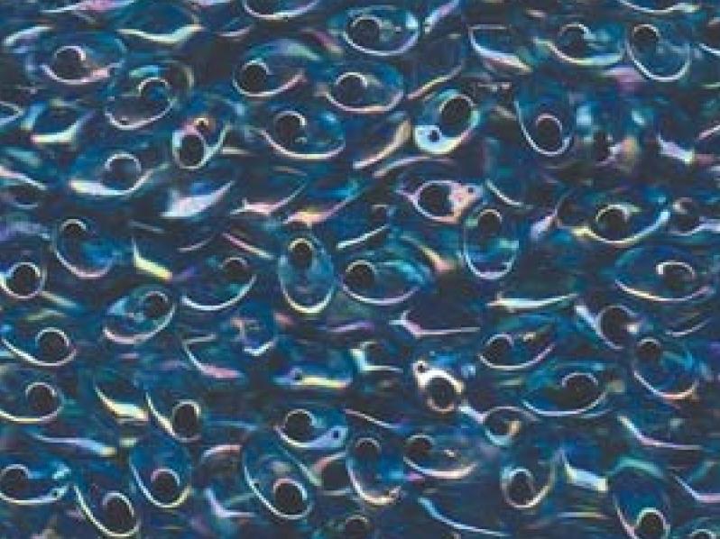 Long Magatama Beads 4x7 mm, Aqua Noir Lined, Miyuki Japanese Beads
