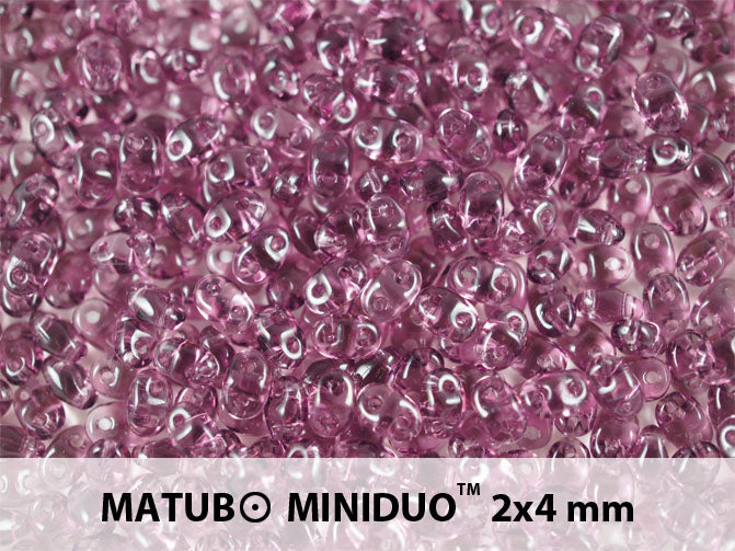 10 g 2-hole MiniDuo™ Pressed Beads, 2x4mm, Amethyst, Czech Glass
