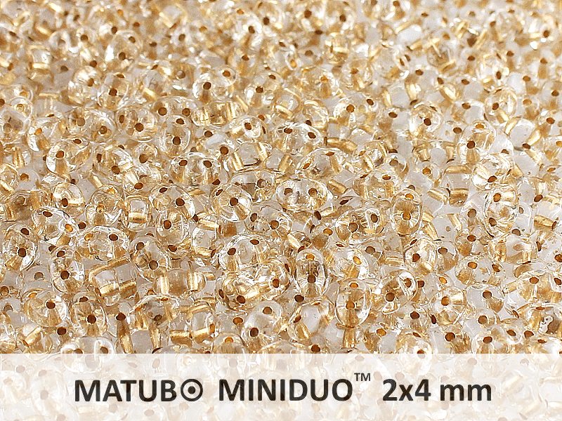 10 g 2-hole MiniDuo™ Pressed Beads, 2x4mm, Crystal Bronze Lined, Czech Glass