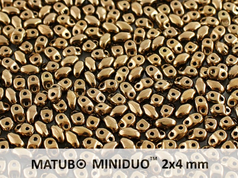 10 g 2-hole MiniDuo™ Pressed Beads, 2x4mm, Crystal Gold Bronze (Gold Bronze 24 Carat), Czech Glass
