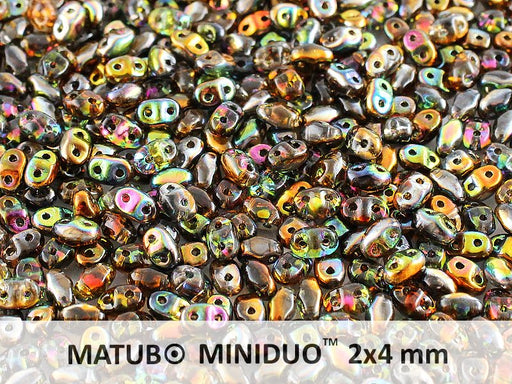 10 g 2-hole MiniDuo™ Pressed Beads, 2x4mm, Magic Orange Gray, Czech Glass
