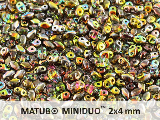 10 g 2-hole MiniDuo™ Pressed Beads, 2x4mm, Magic Yellow Brown, Czech Glass