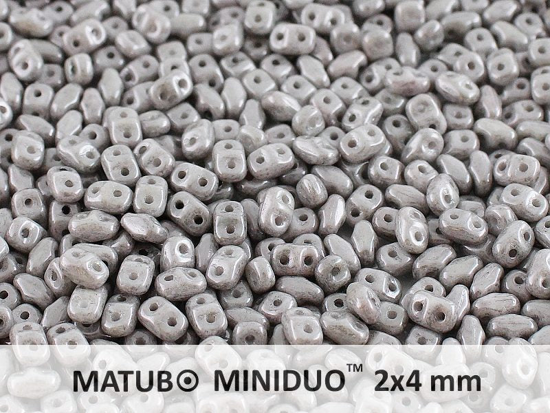 10 g 2-hole MiniDuo™ Pressed Beads, 2x4mm, Chalk Jet Luster, Czech Glass