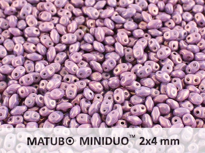 10 g 2-hole MiniDuo™ Pressed Beads, 2x4mm, Vega On Chalk, Czech Glass