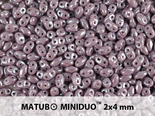 10 g 2-hole MiniDuo™ Pressed Beads, 2x4mm, Opaque Violet White Luster, Czech Glass