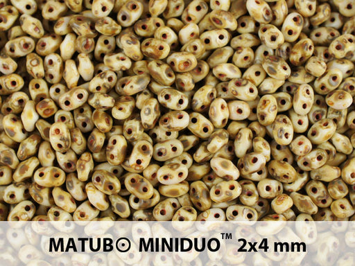 10 g 2-hole MiniDuo™ Pressed Beads, 2x4mm, Chalk Travertine Dark Matte, Czech Glass