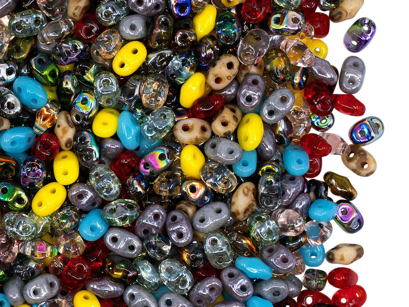 10 g 2-hole MiniDuo™ Pressed Beads, 2x4mm, Mix, Czech Glass
