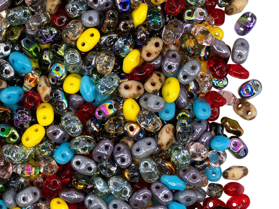 10 g 2-hole MiniDuo™ Pressed Beads, 2x4mm, Mix, Czech Glass