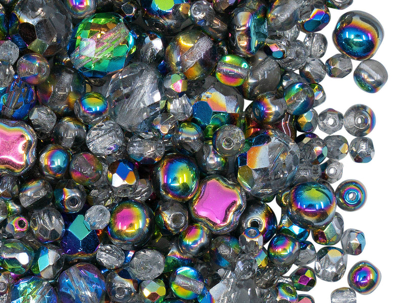 40 g Mix Beads, Different Shapes, Czech Glass, Crystal Vitrail