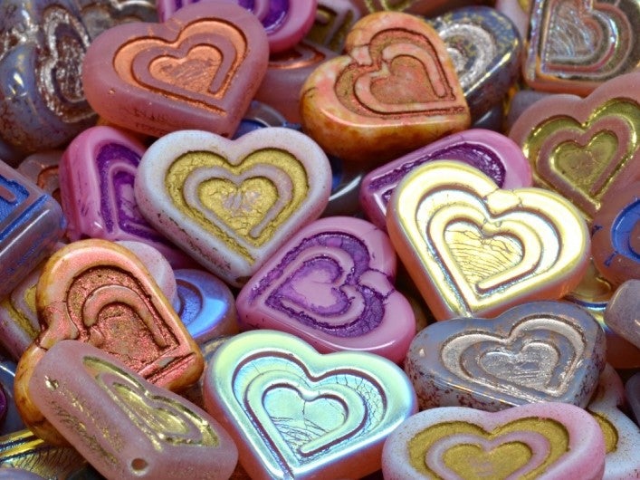 Heart In Heart Beads 14x16 mm, Mix, Czech Glass
