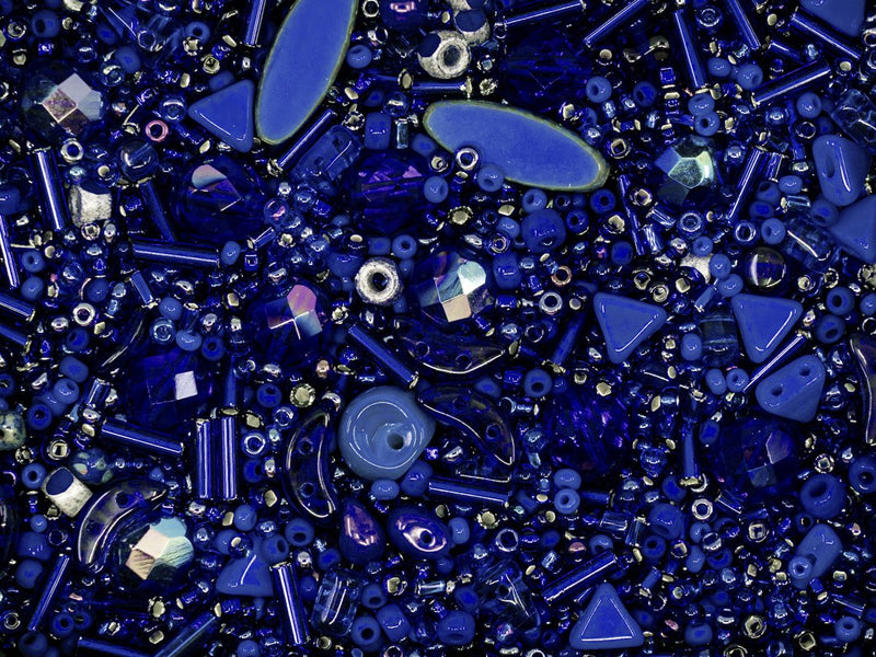 35 g Glass Bead Mix , Midnight Blue, Czech Glass