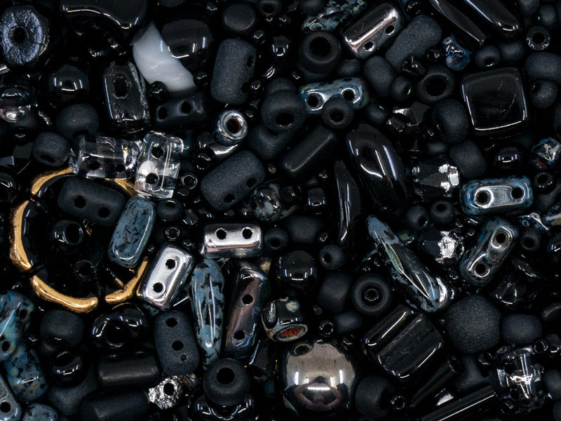 Glass Bead Mix , Elegant Black, Czech Glass
